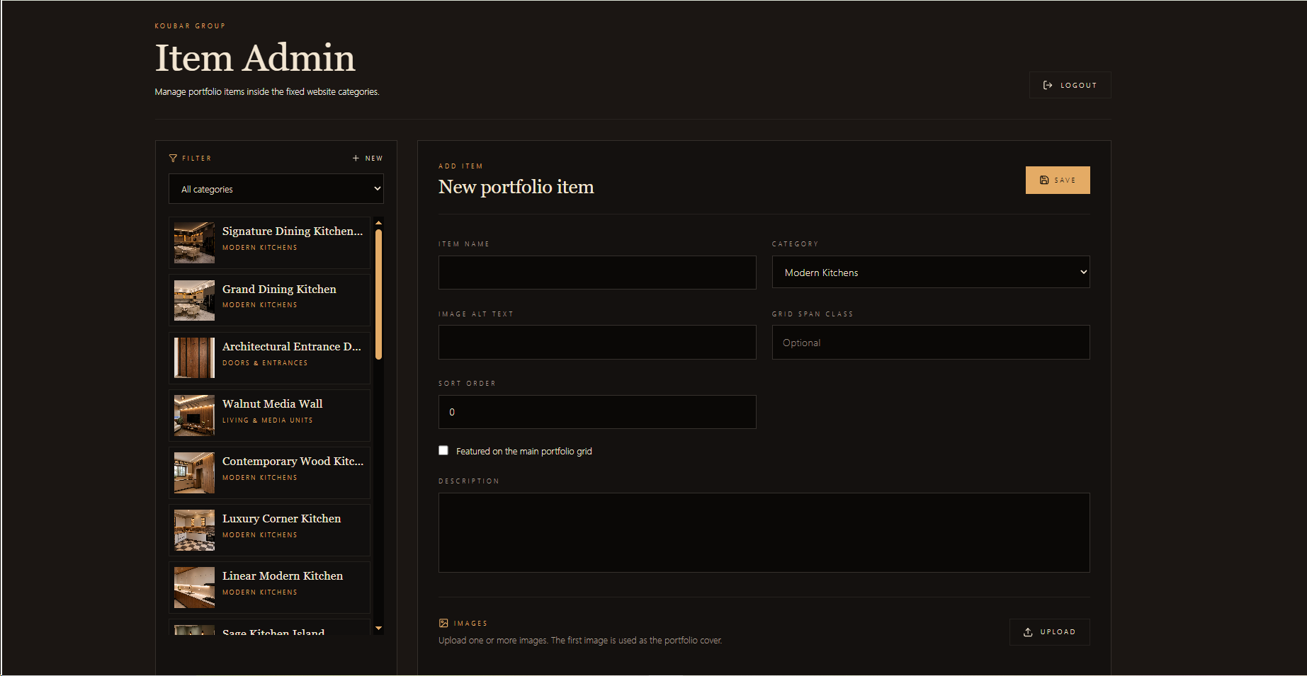 Koubar Group admin panel