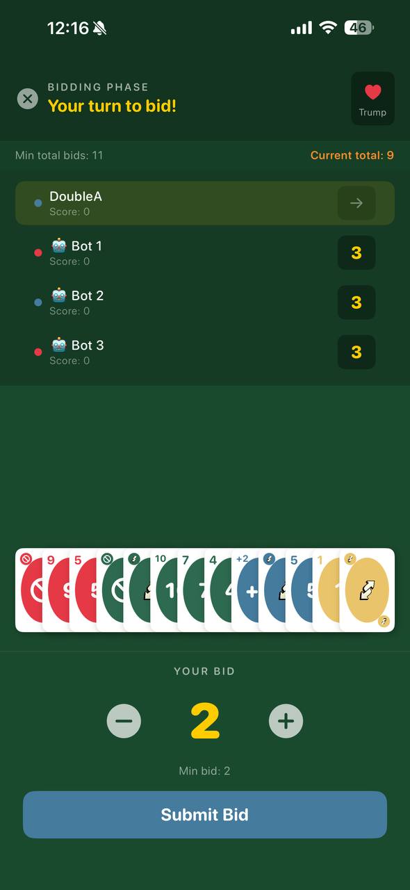 Uno400 card play screen